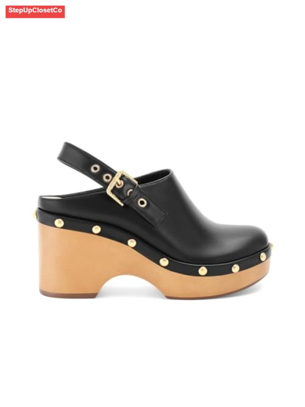 Faux Leather Studded Platform Clogs Closed Toe Slingback Mules Women